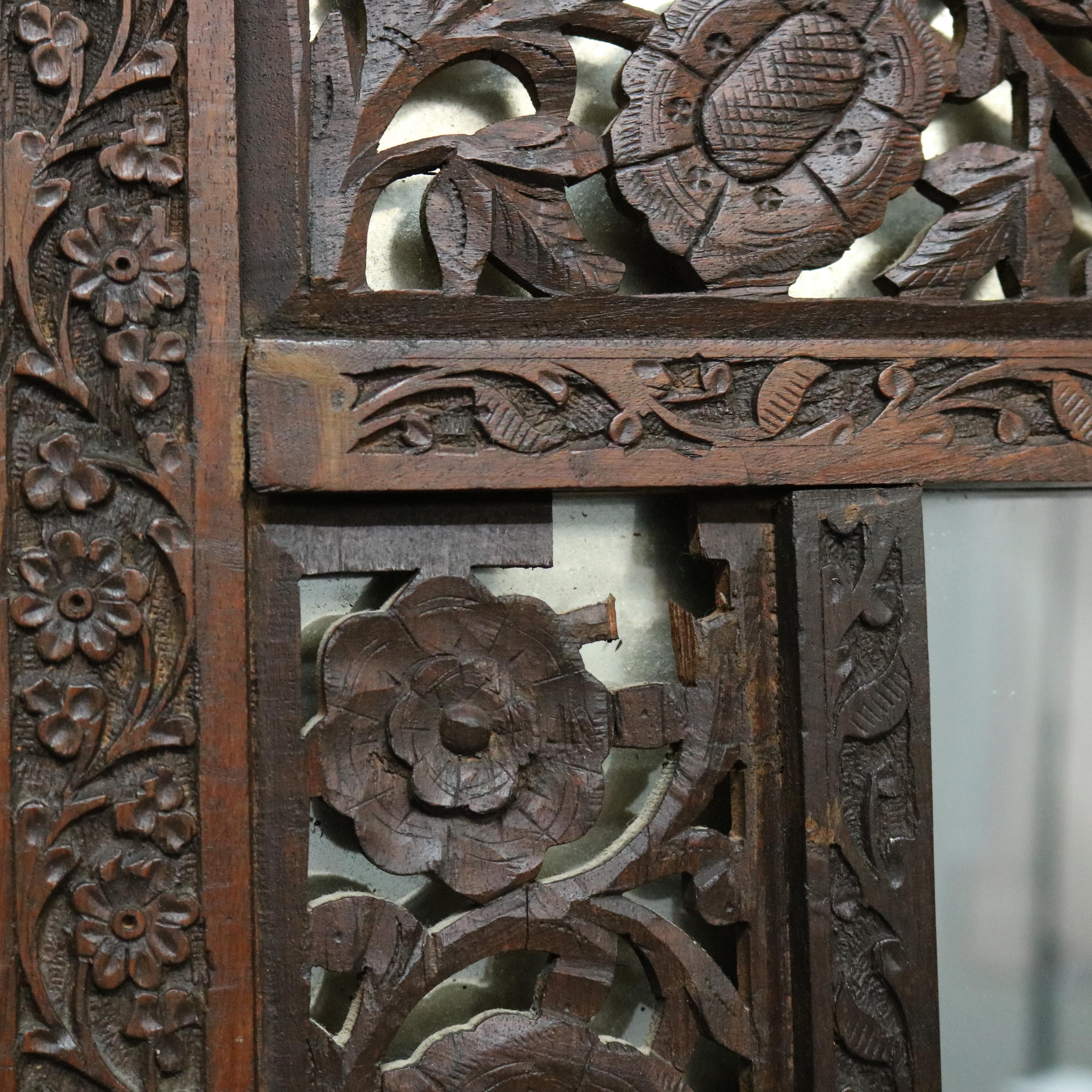 Antique Large Anglo-Indian Reticulated & Carved Teakwood Wall Mirror, circa 1930 7