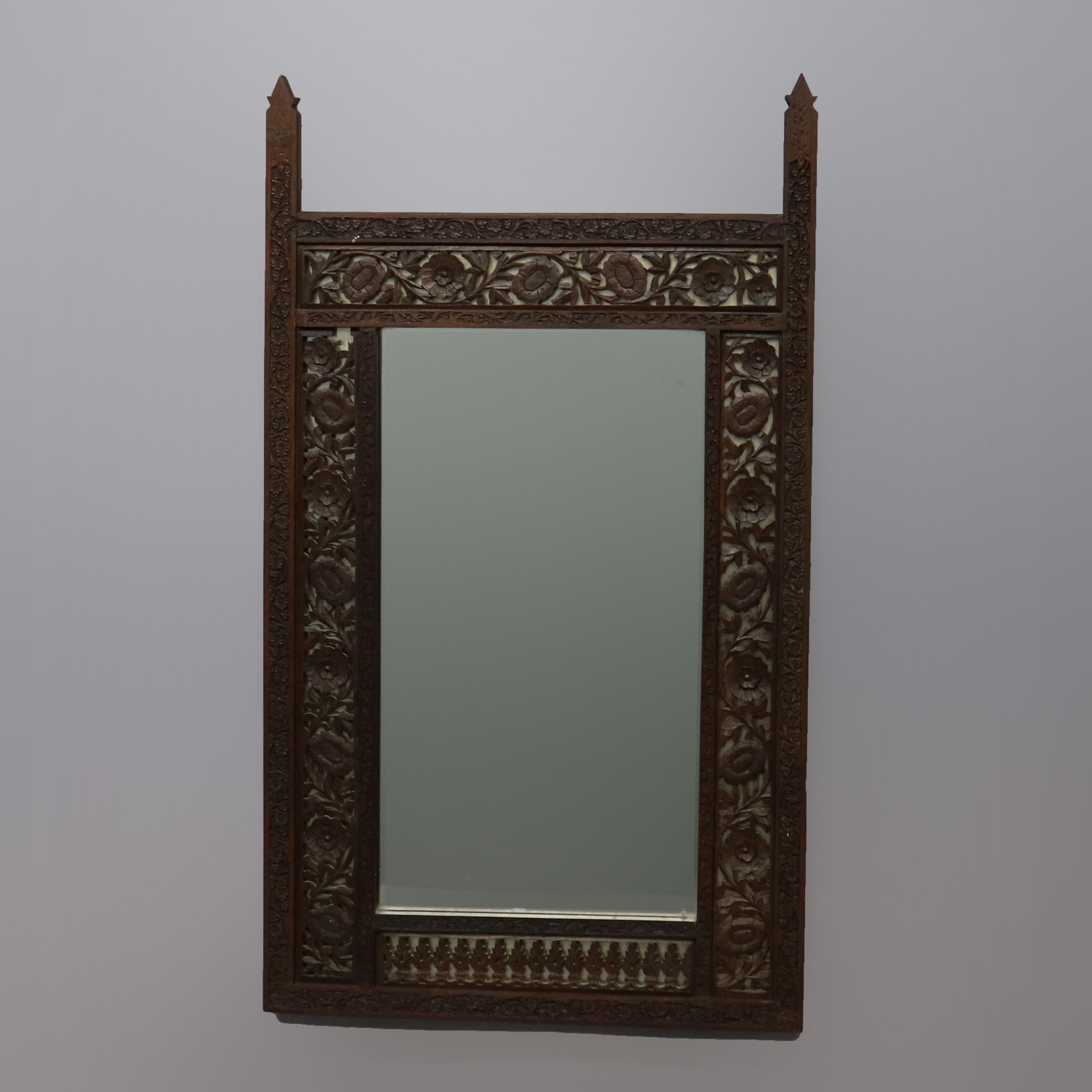 Antique Large Anglo-Indian Reticulated & Carved Teakwood Wall Mirror, circa 1930 9