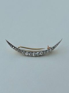 Antique Large Approx 1.80 Carat Diamond Crescent Brooch in Gold