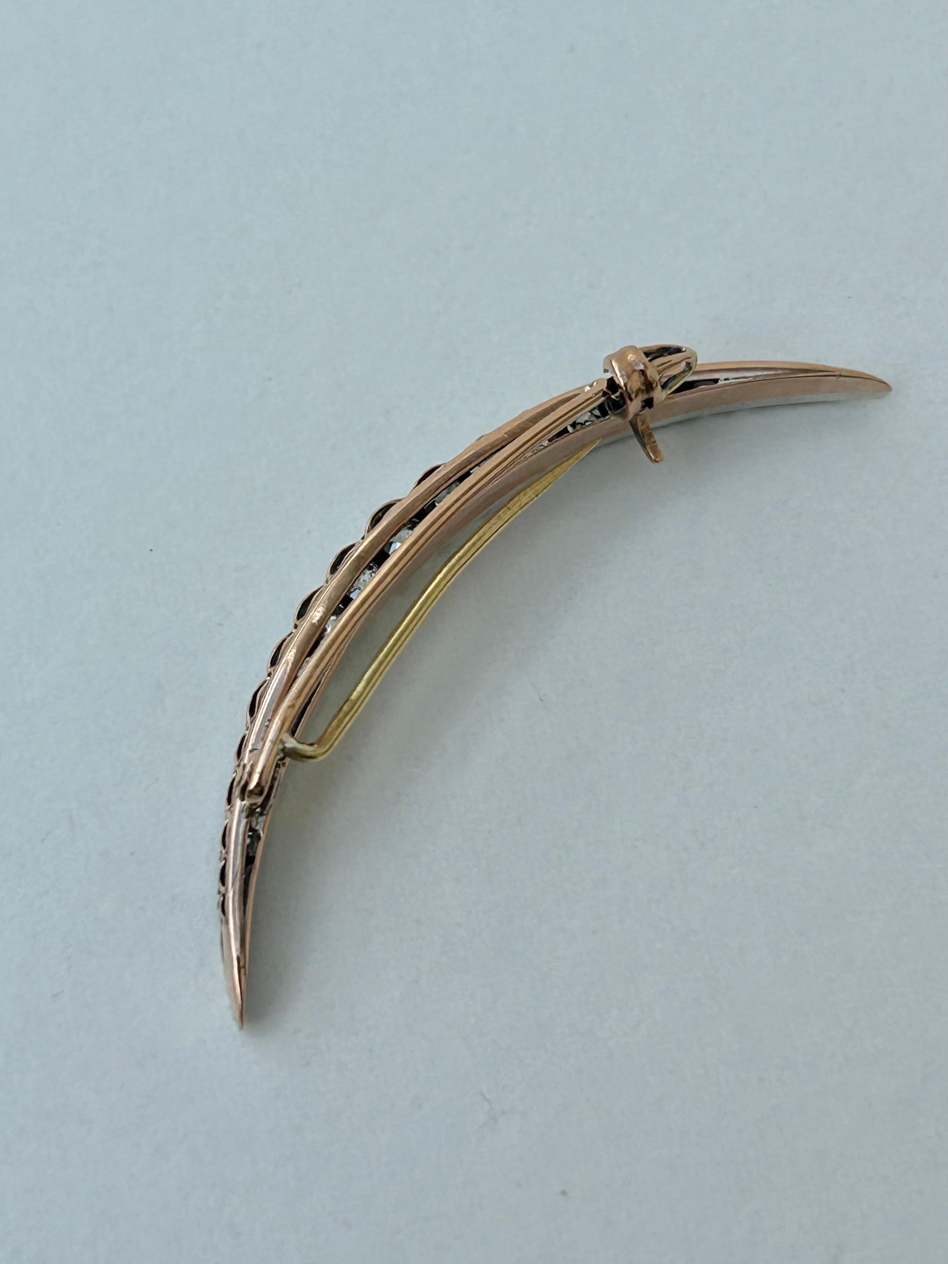 Art Deco Antique Large Approx 1.80 Carat Diamond Crescent Brooch in Gold For Sale