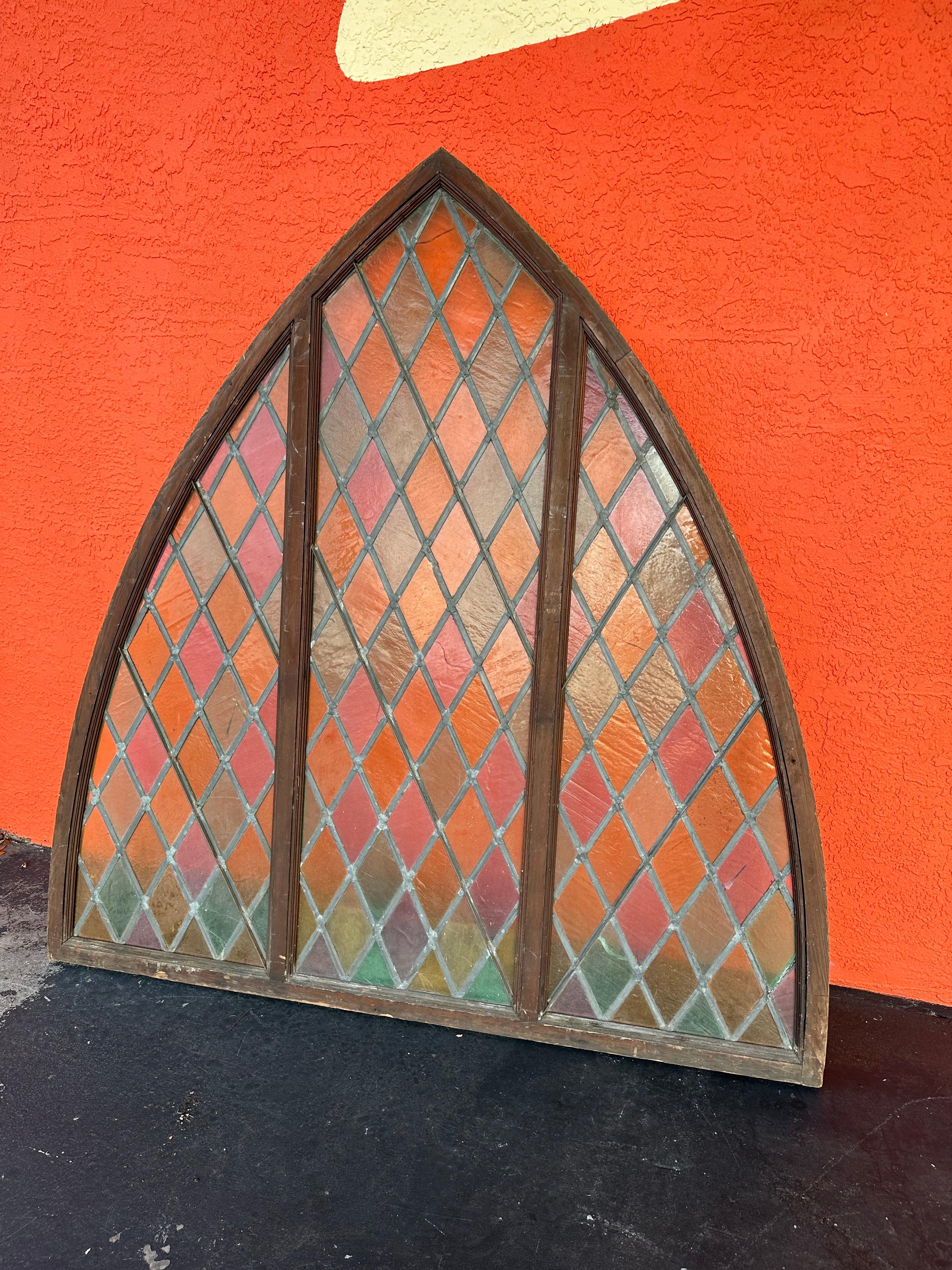 American Classical Antique Large Arched Stained Glass Window