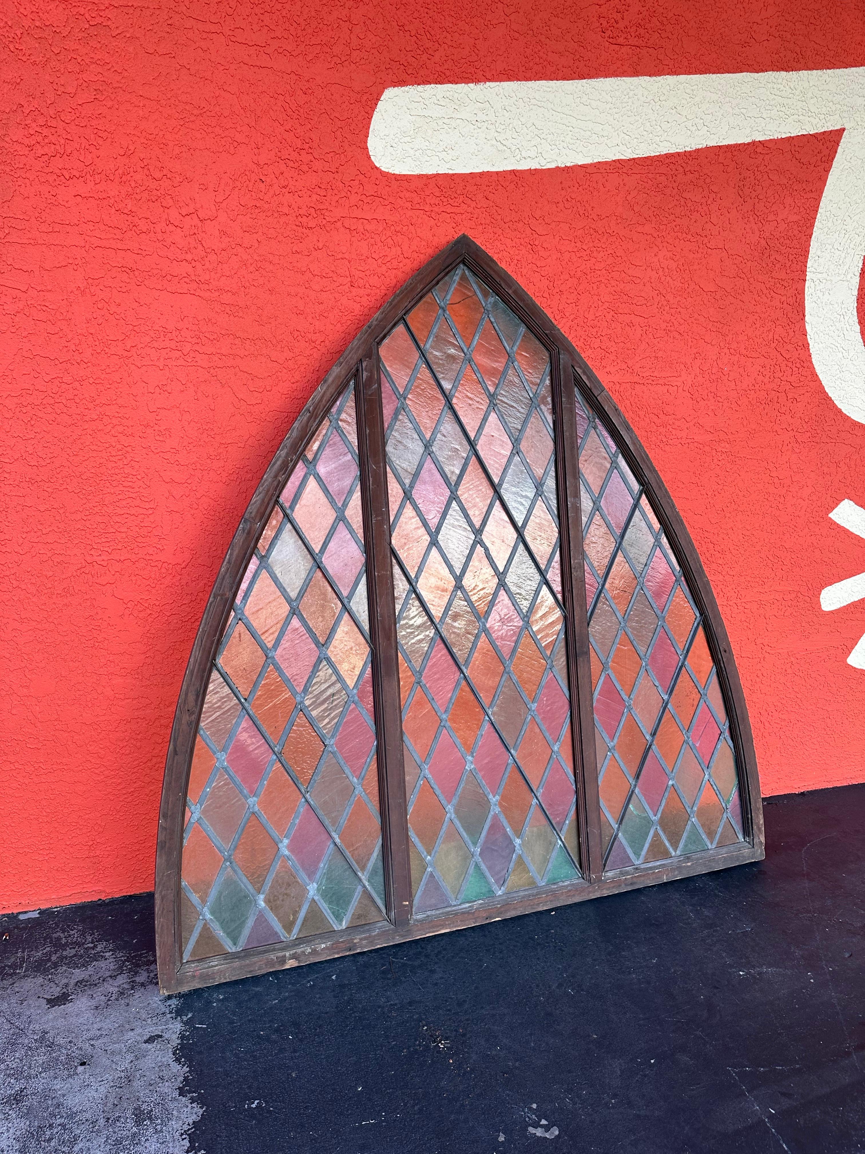 American Antique Large Arched Stained Glass Window