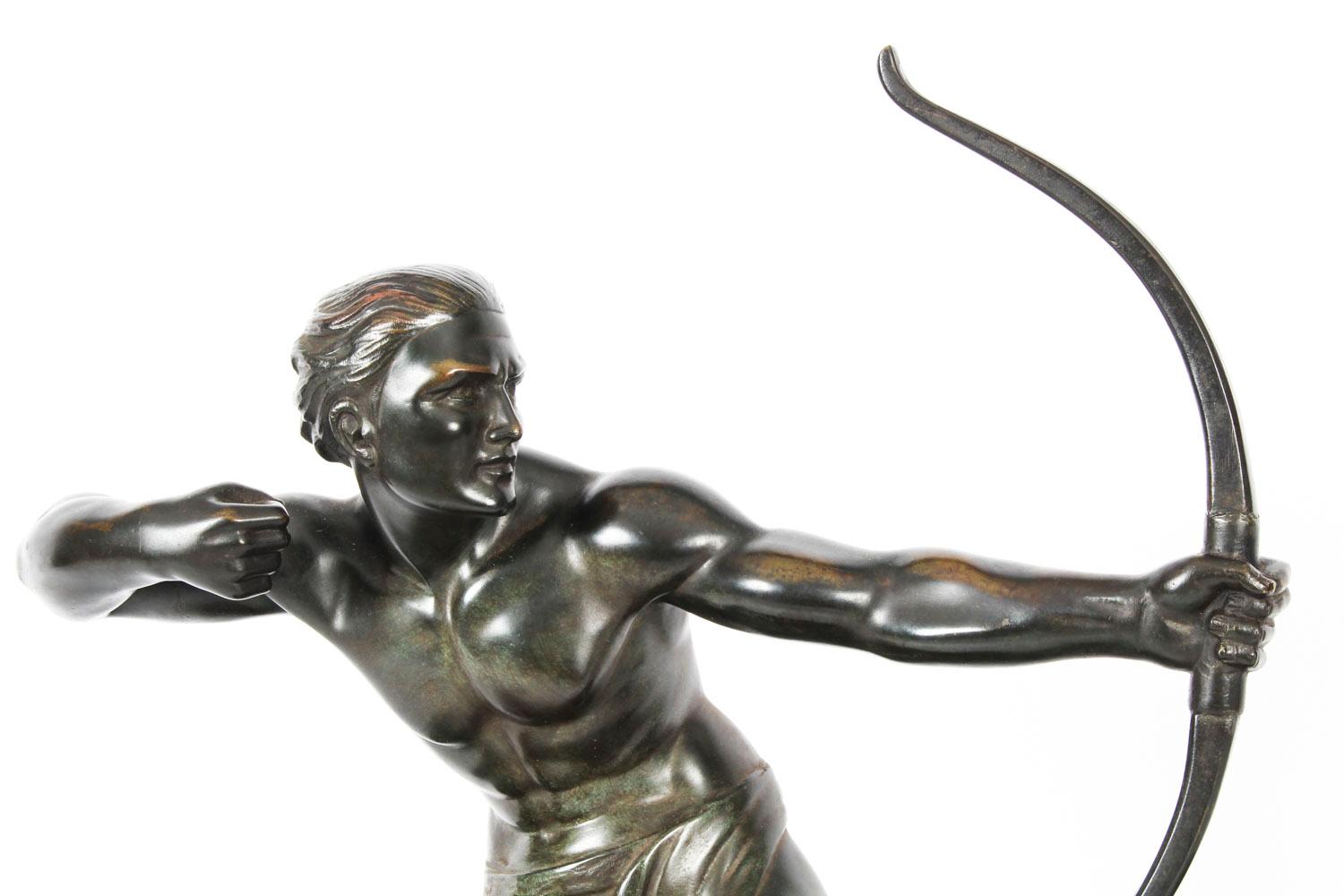 Italian Antique Art Deco Bronze Figure of an Archer by Salvatore Melani, 1920s