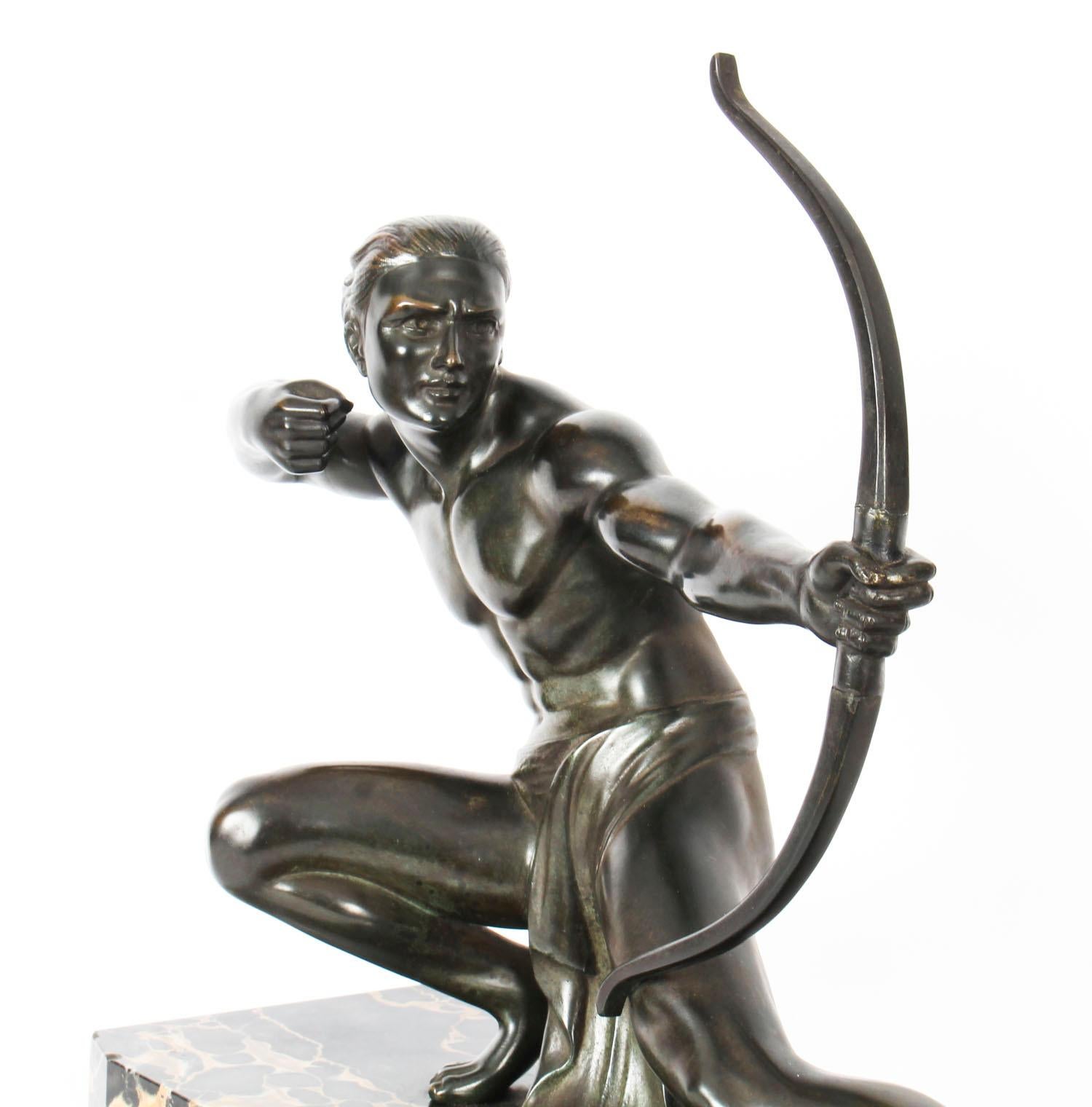 Antique Art Deco Bronze Figure of an Archer by Salvatore Melani, 1920s 2