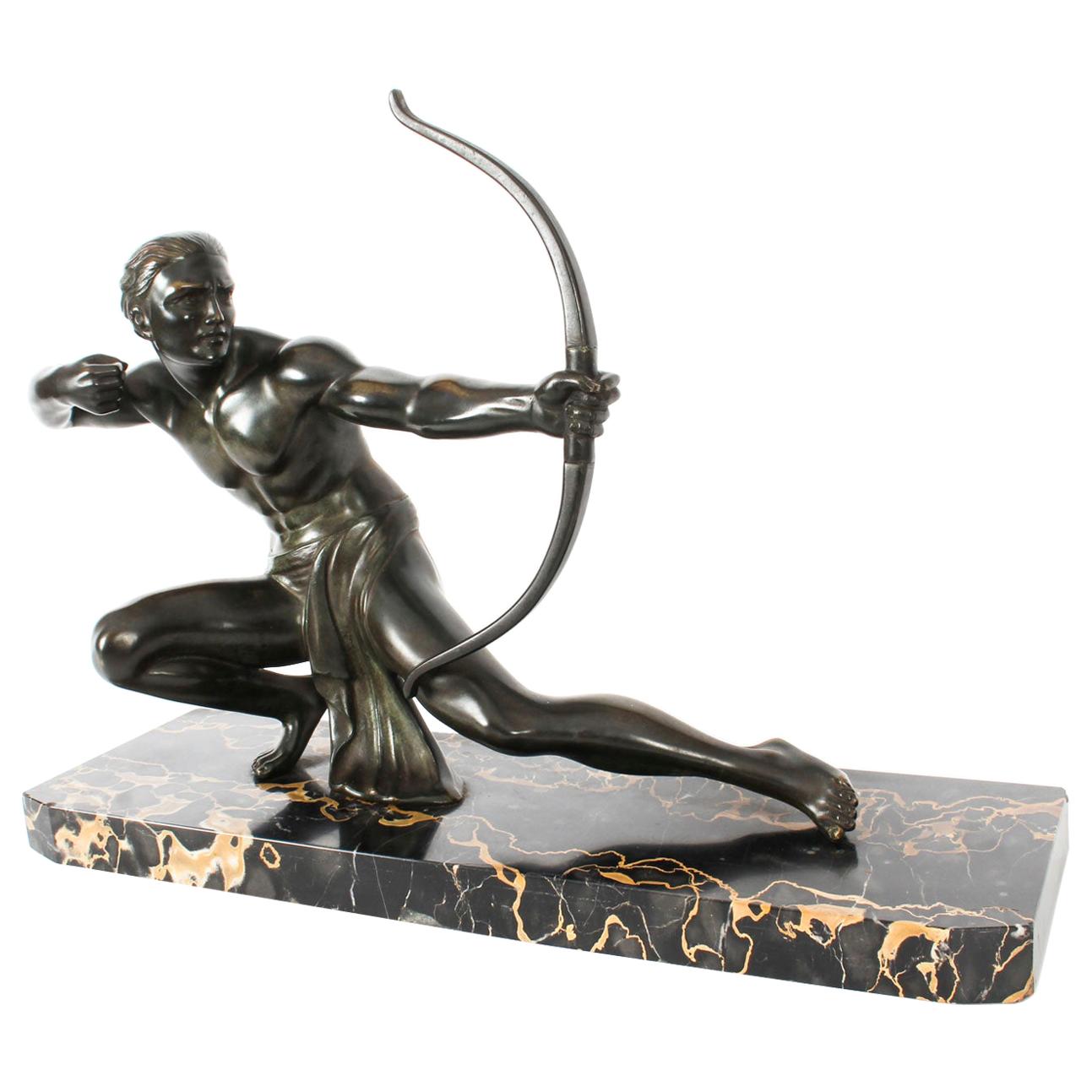 Antique Art Deco Bronze Figure of an Archer by Salvatore Melani, 1920s