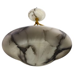 Antique Large Art Deco White and Black Alabaster Pendant Light, ca 1920