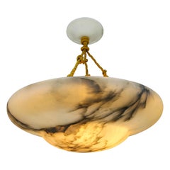 Antique Large Art Deco White and Black Alabaster Pendant Light Fixture