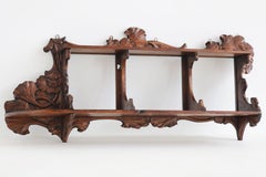 Grande étagère murale / bibliothèque Art nouveau « Ginko » d'époque, France, vers 1900, en noyer