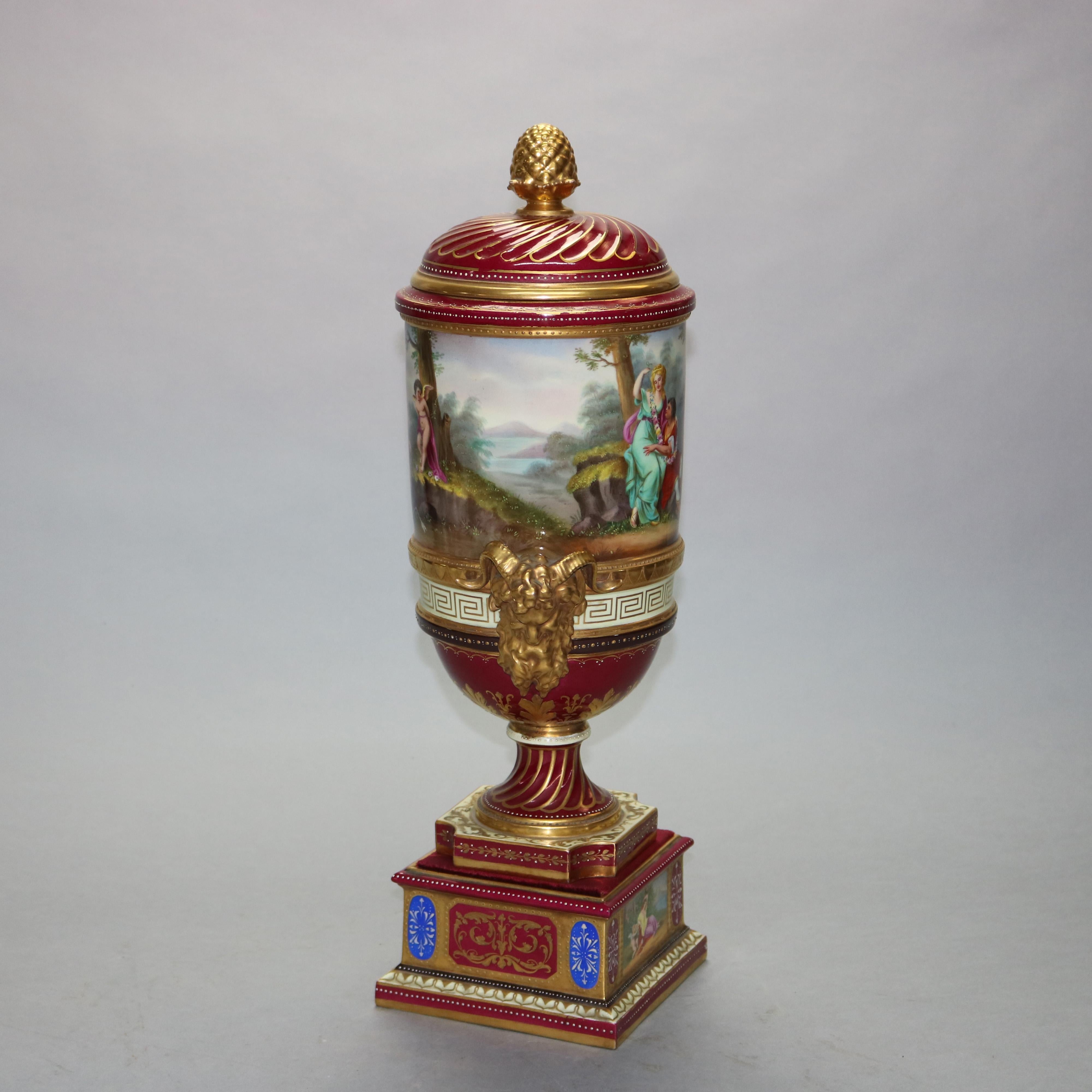 Antique Large Artist Signed Royal Vienna Neoclassical Scenic Porcelain Urn c1880 6
