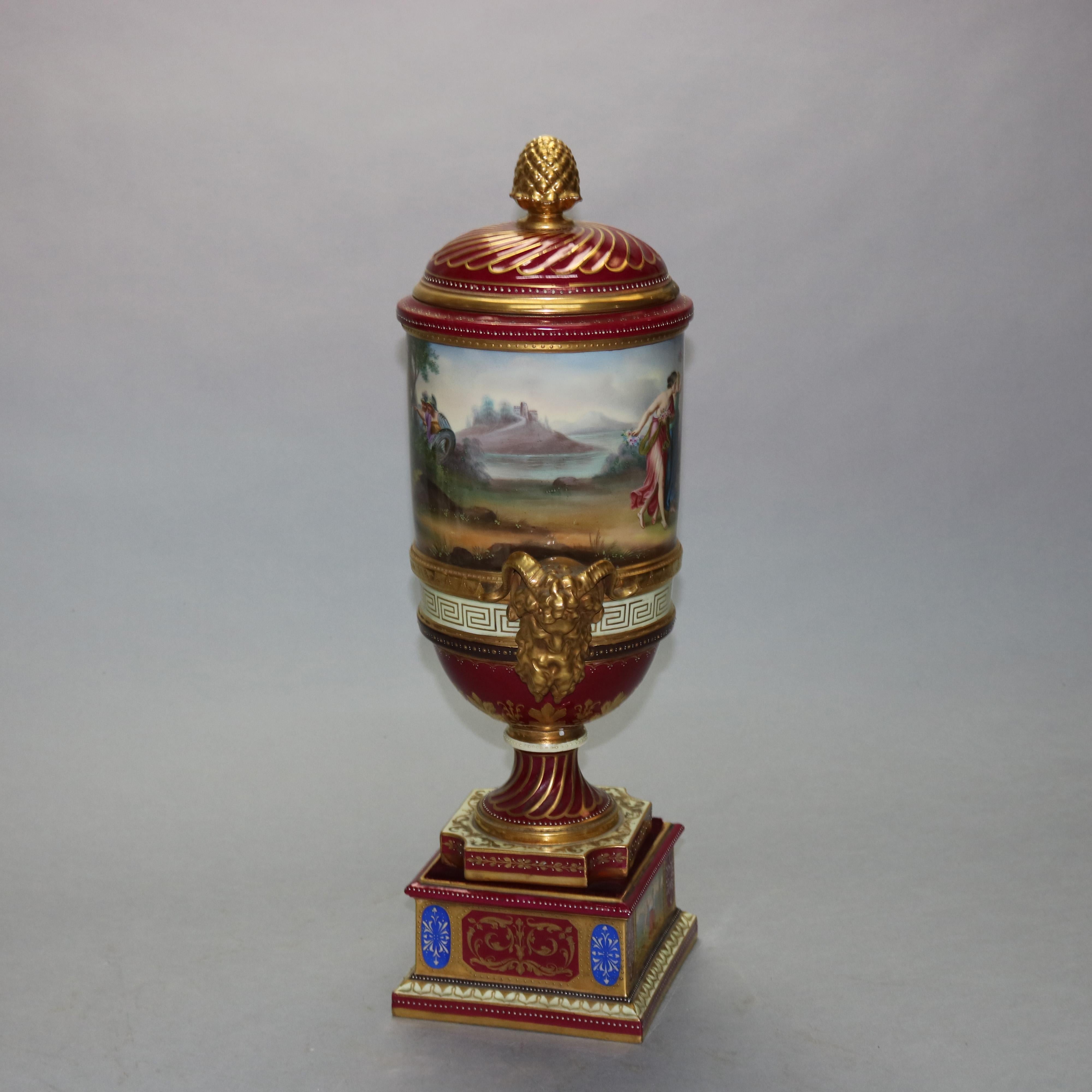 Antique Large Artist Signed Royal Vienna Neoclassical Scenic Porcelain Urn c1880 7
