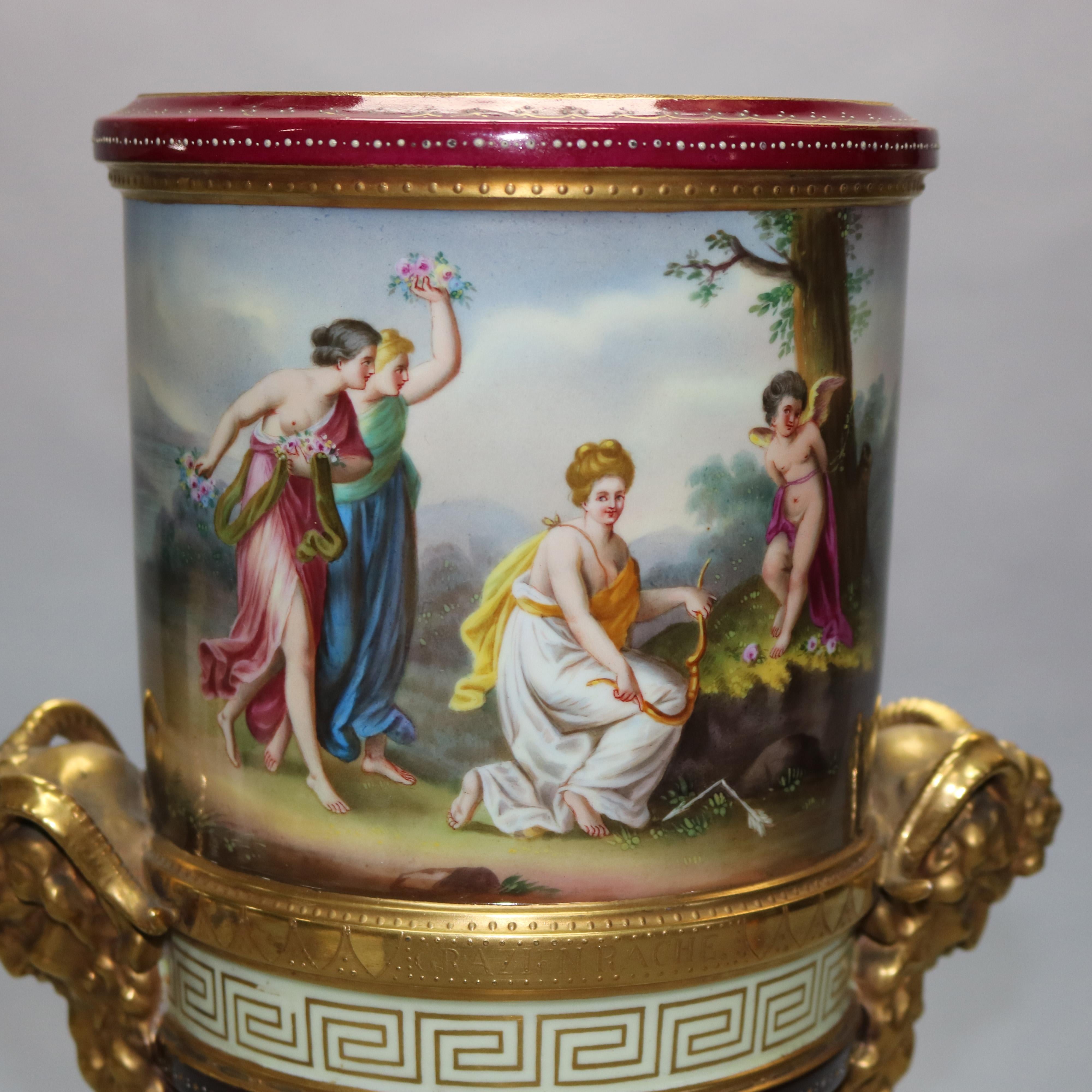 Austrian Antique Large Artist Signed Royal Vienna Neoclassical Scenic Porcelain Urn c1880