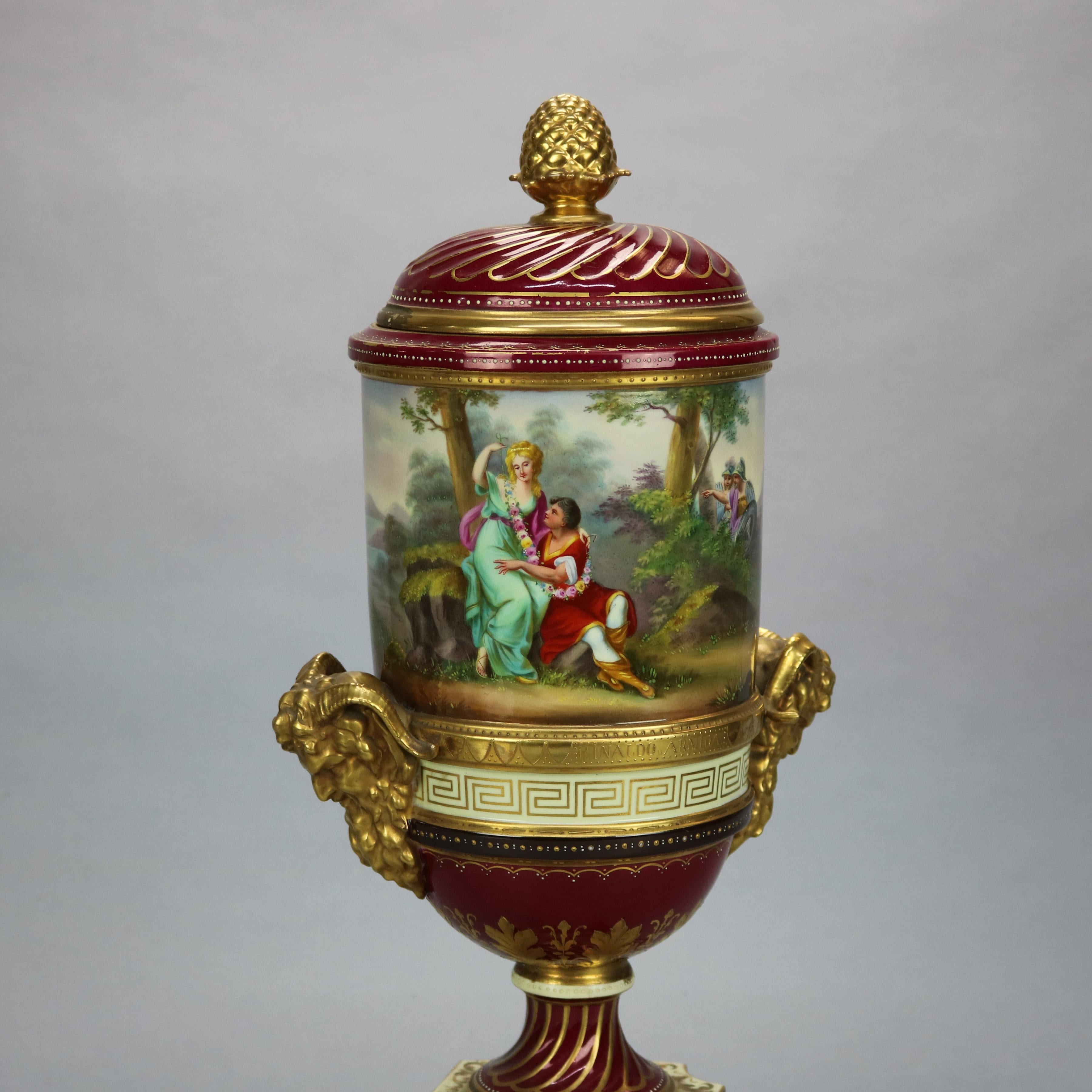 19th Century Antique Large Artist Signed Royal Vienna Neoclassical Scenic Porcelain Urn c1880