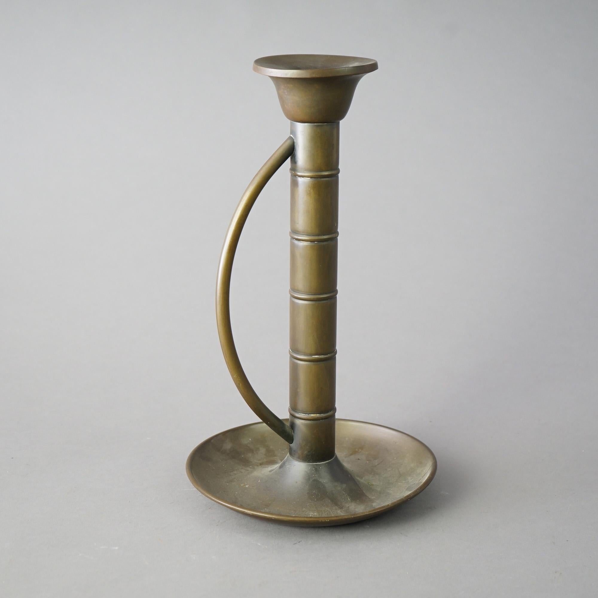 American Antique Large Arts & Crafts Bradley & Hubbard Brass Mission Candlestick c1915