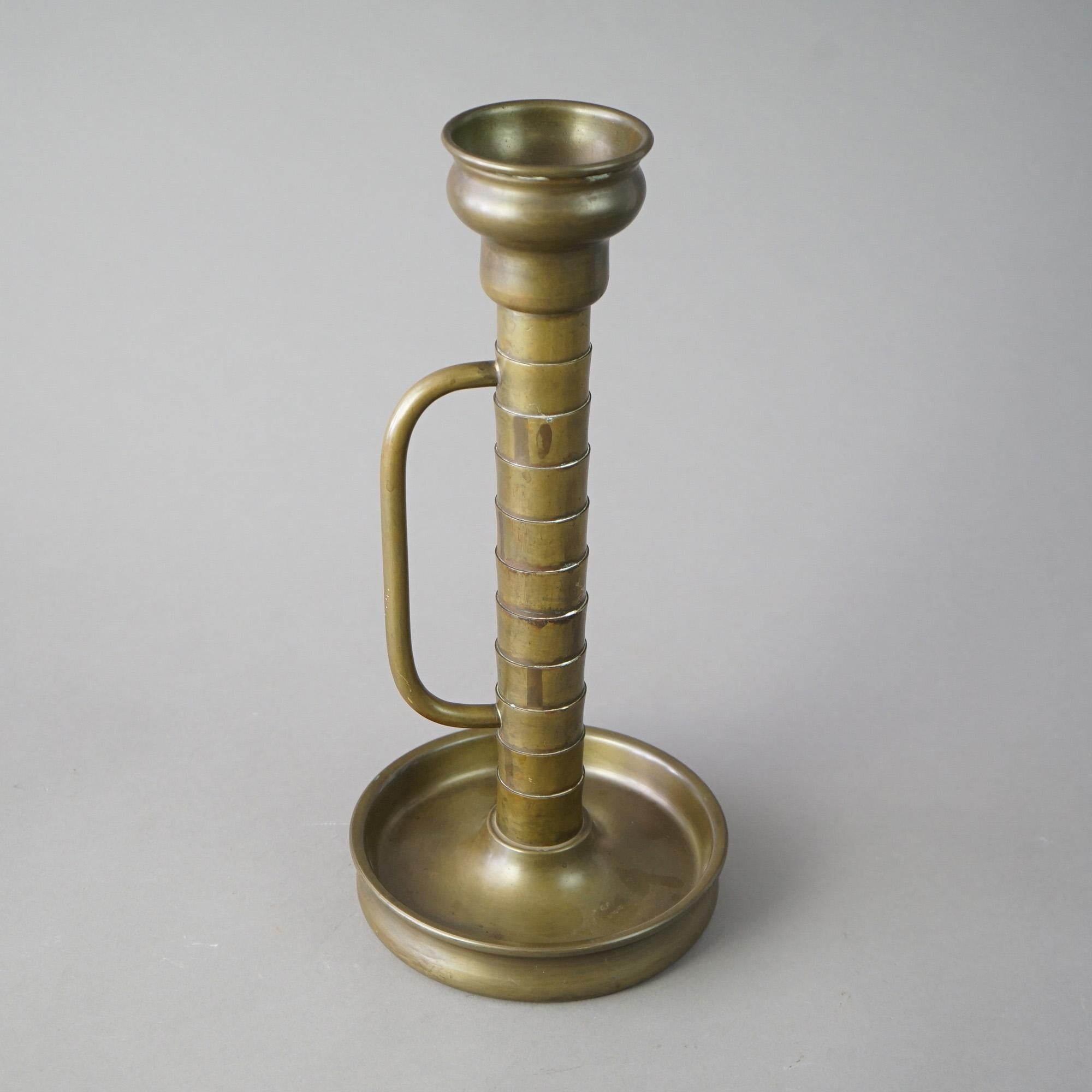 American Antique Large Arts & Crafts Brass Mission Candlestick by Vincent c1915 For Sale