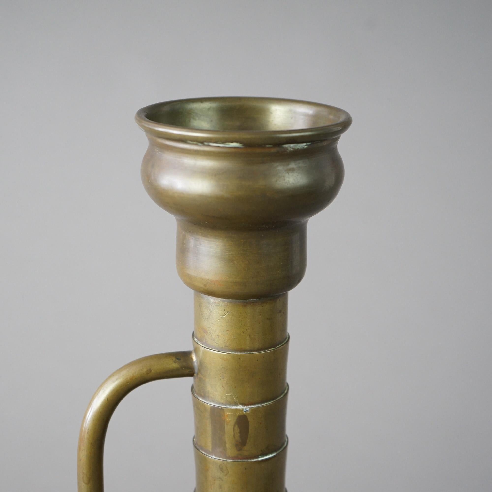 Antique Large Arts & Crafts Brass Mission Candlestick by Vincent c1915 In Good Condition For Sale In Big Flats, NY