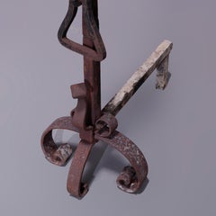 Antique Large Arts & Crafts Yellin School Wrought Iron Andirons, C1900