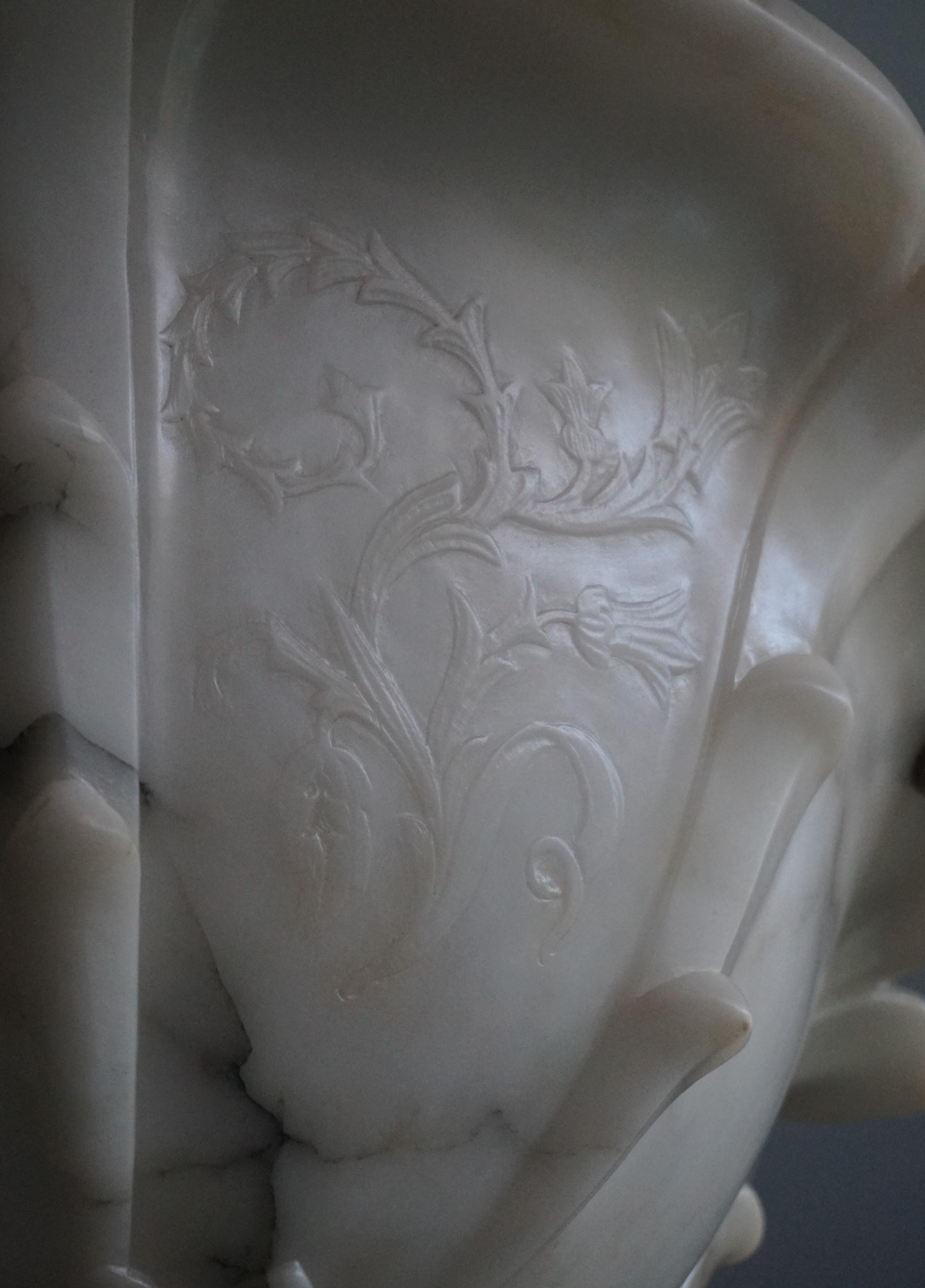 20th Century Antique Large Belle Époque or Arts & Crafts Hand Carved Alabaster Flower Pendant