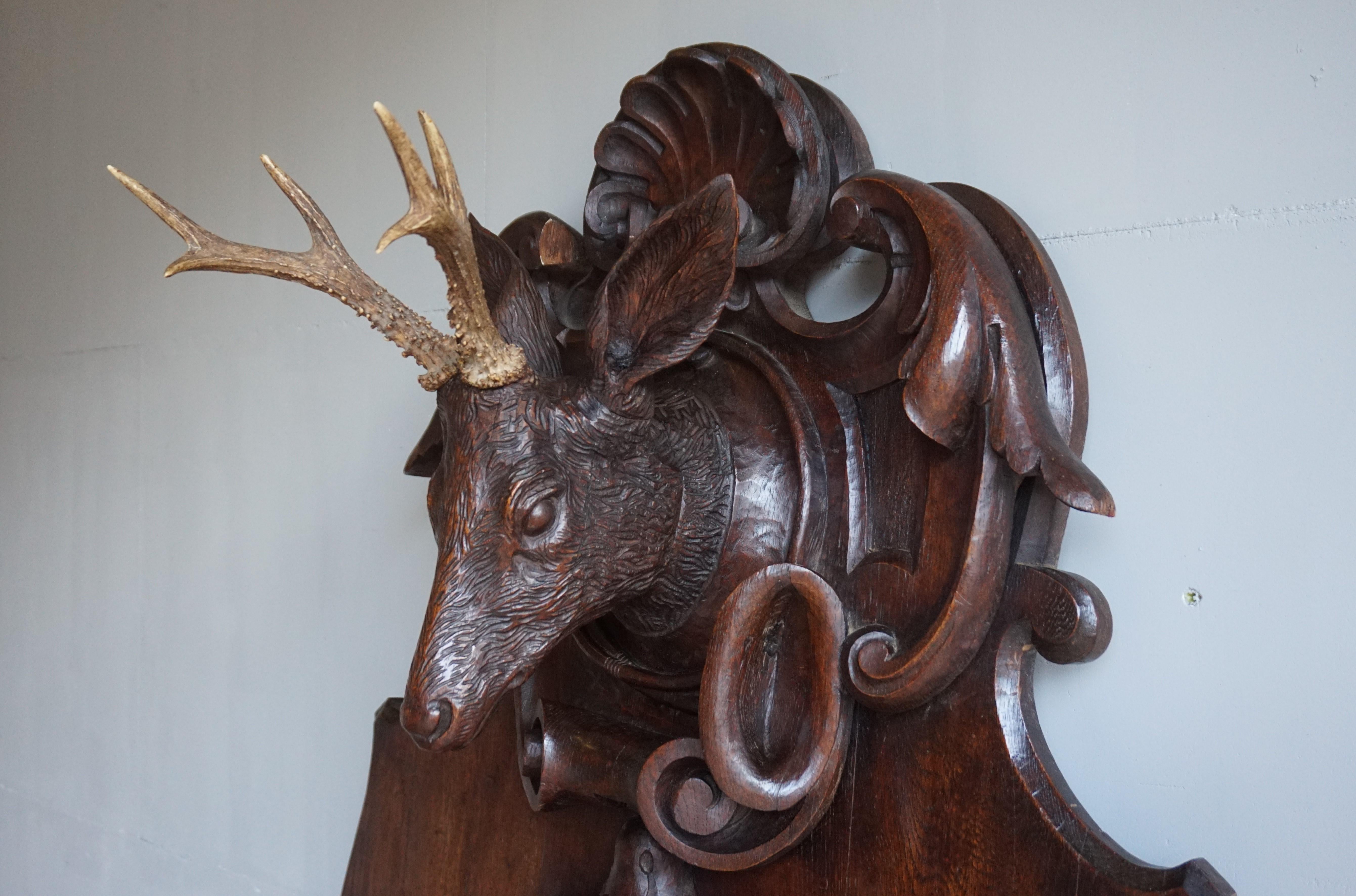 Antique and Large Black Forest Gun / Rifle Rack w. Hand Carved Deer ...