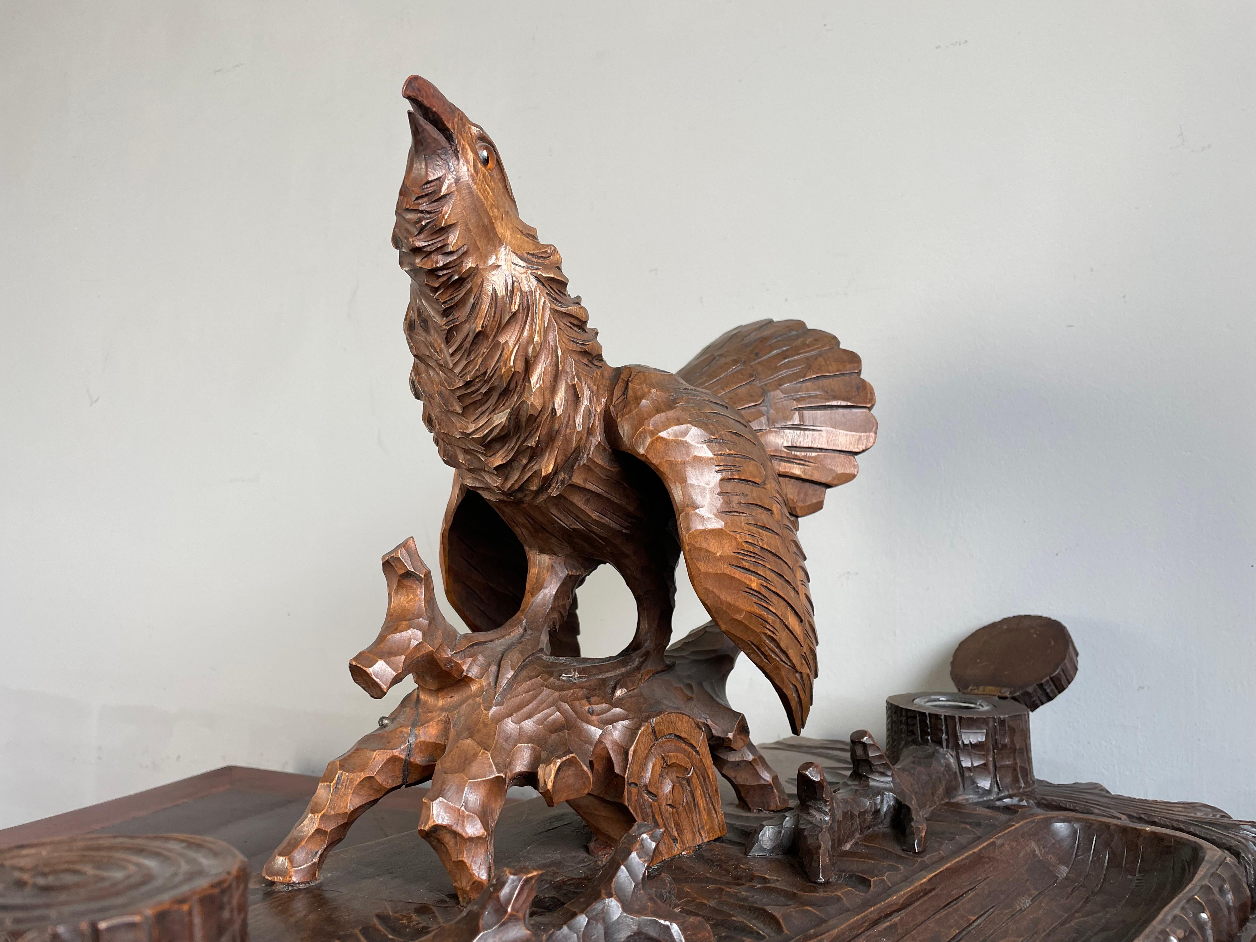 Antique & Large Black Forest Inkstand w. Capercaillie / Wood Grouse Sculpture For Sale 3