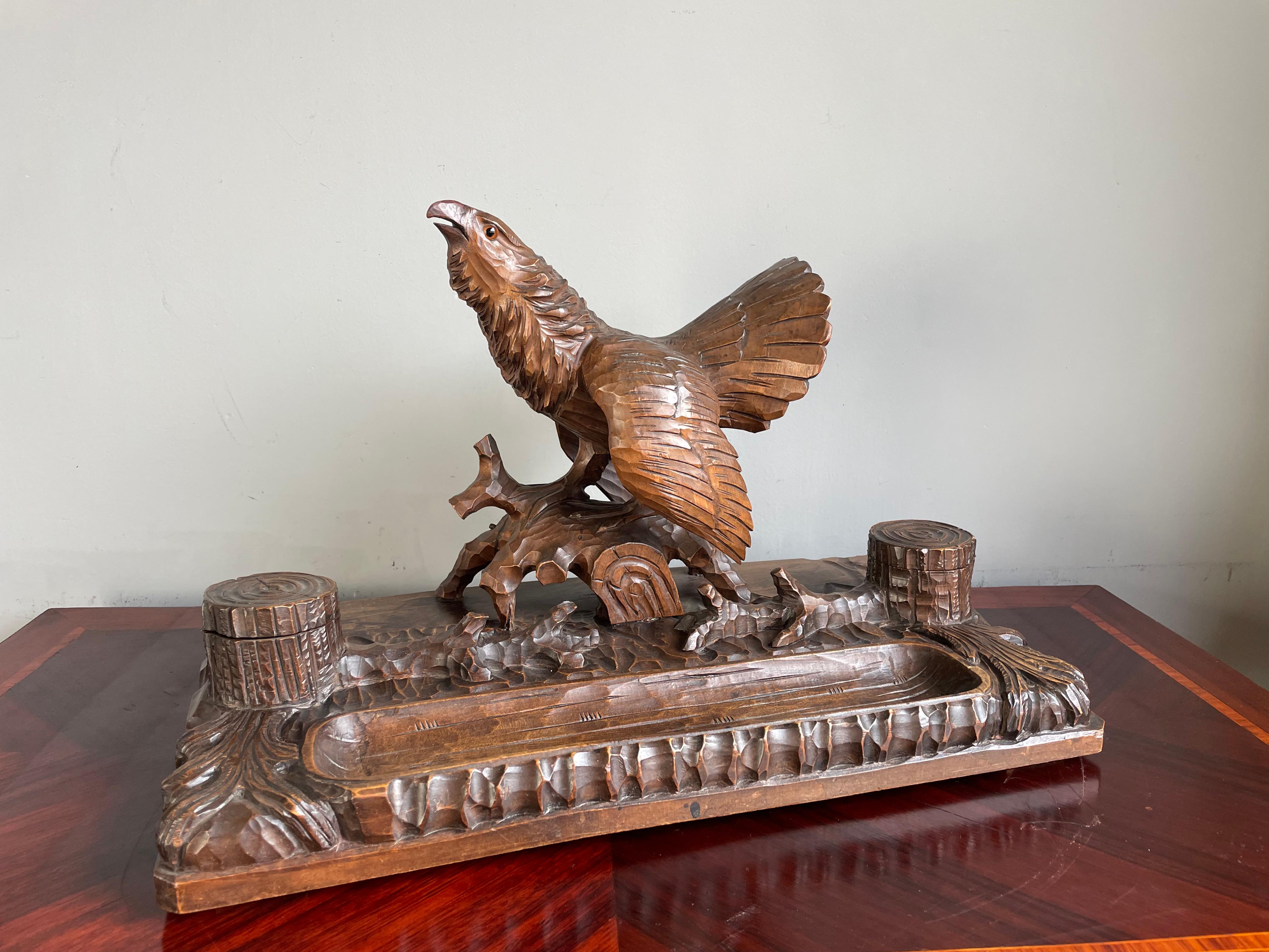 Antique & Large Black Forest Inkstand w. Capercaillie / Wood Grouse Sculpture For Sale 8