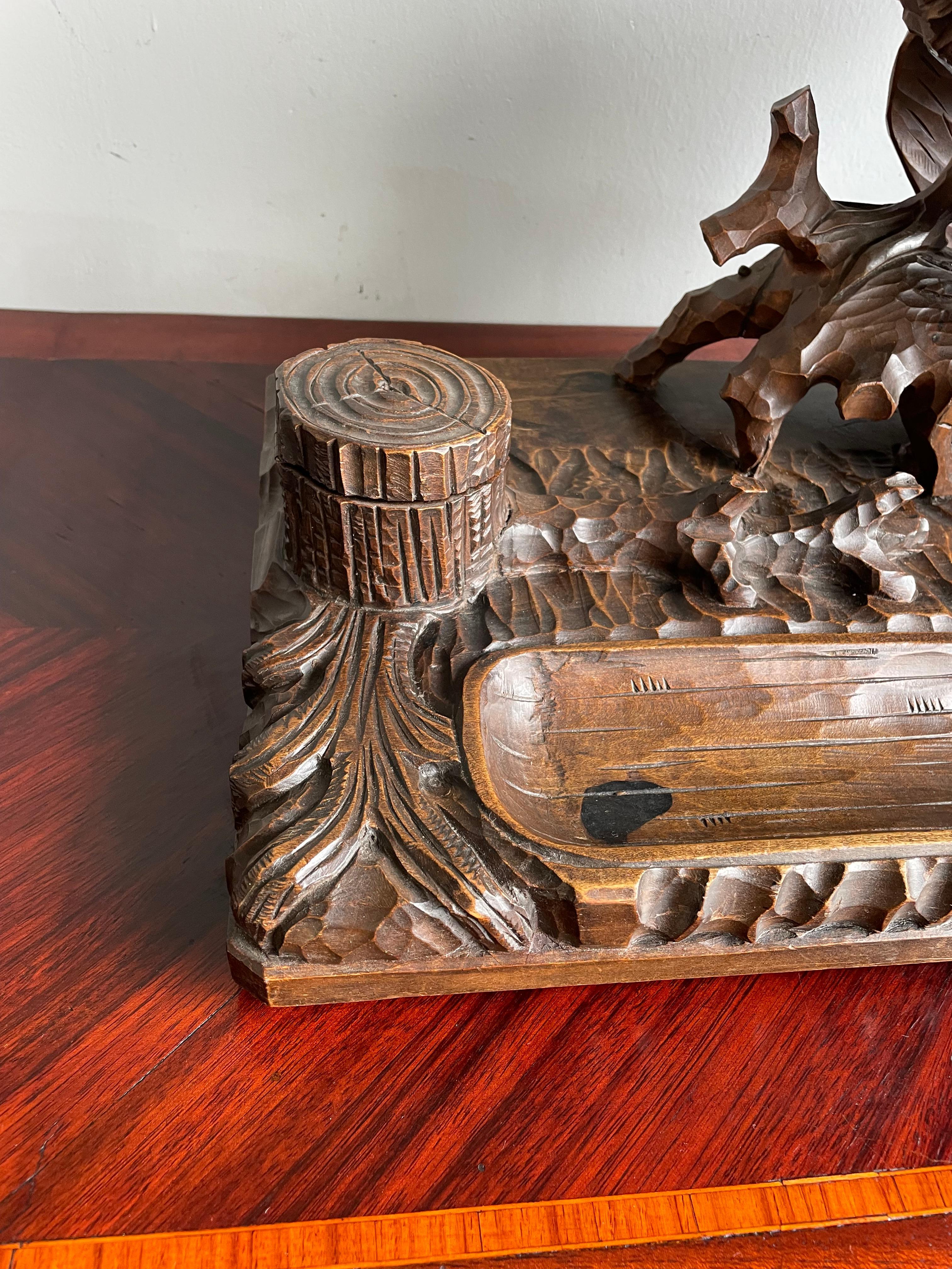 Antique & Large Black Forest Inkstand w. Capercaillie / Wood Grouse Sculpture In Good Condition For Sale In Lisse, NL