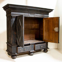 Antique Large Black Painted Baroque Armoire from Denmark