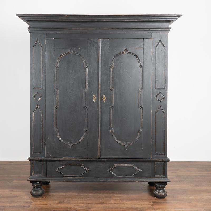 Antique Large Black Painted Baroque Armoire from Denmark In Good Condition In Round Top, TX