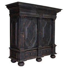 Antique Large Black Painted Baroque Armoire from Denmark