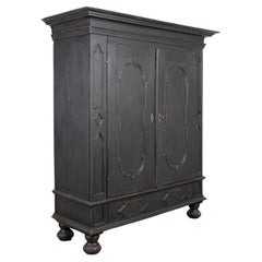 Antique Large Black Painted Baroque Armoire from Denmark