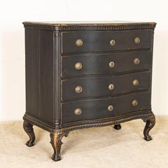 Antique Large Black Painted Oak Chest of 4 Drawers With Serpentine Front, Denmark