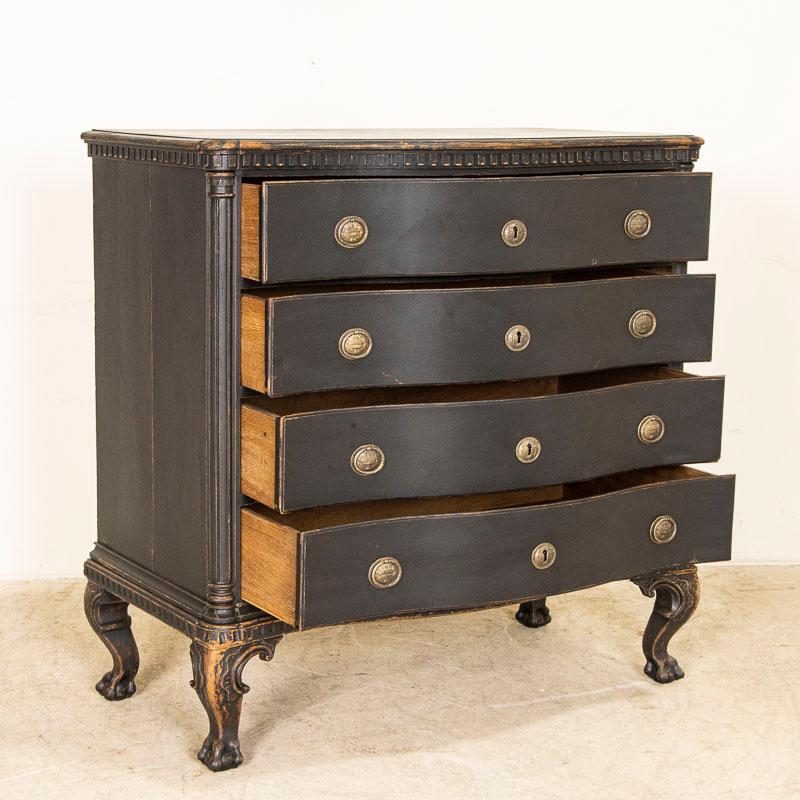 Danish Antique Large Black Painted Oak Chest of 4 Drawers With Serpentine Front, Denmark