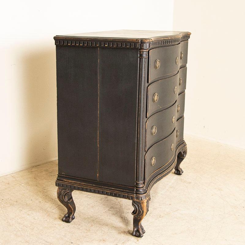 Wood Antique Large Black Painted Oak Chest of 4 Drawers With Serpentine Front, Denmark