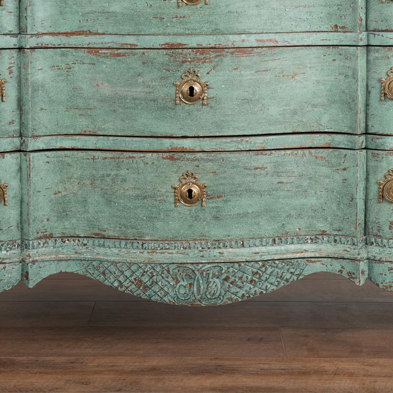 Antique Large Blue Pained Rococo Chest of Drawers from Denmark For Sale 4