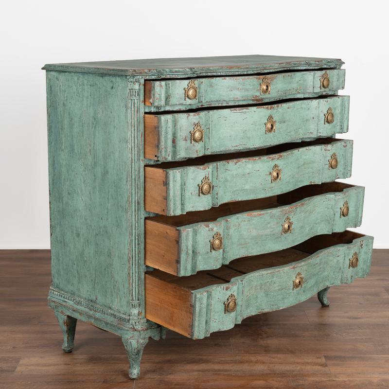 Danish Antique Large Blue Pained Rococo Chest of Drawers from Denmark For Sale
