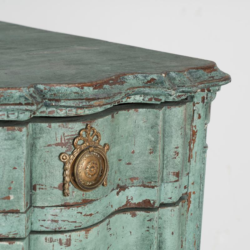 Wood Antique Large Blue Pained Rococo Chest of Drawers from Denmark For Sale