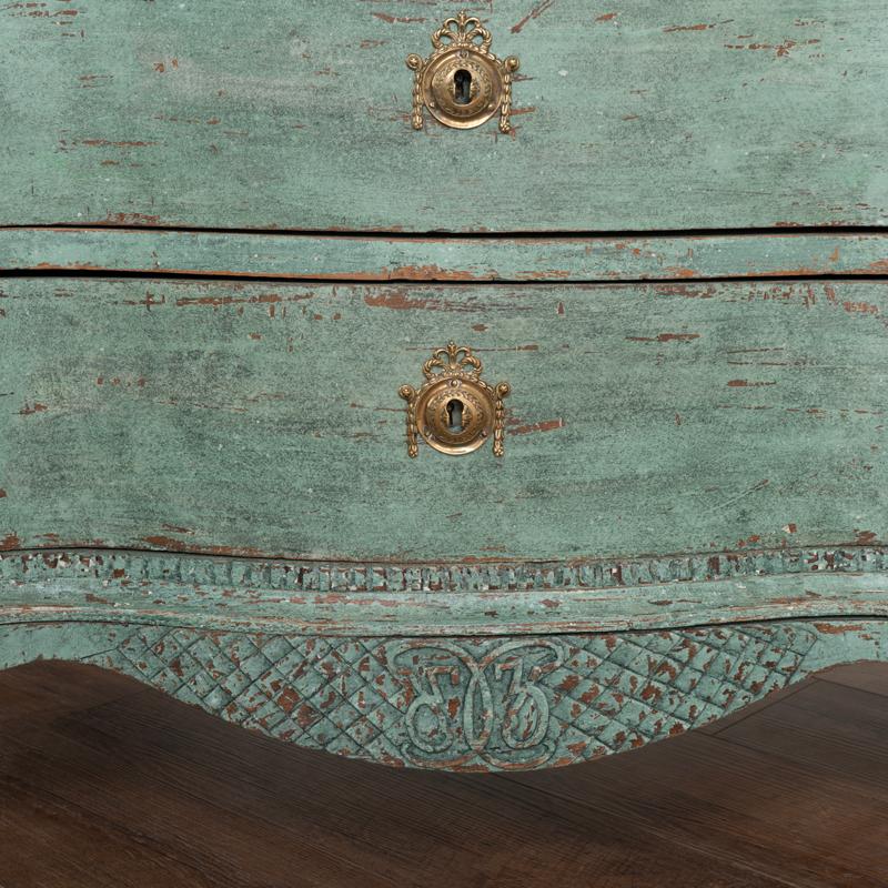 Antique Large Blue Pained Rococo Chest of Drawers from Denmark For Sale 3