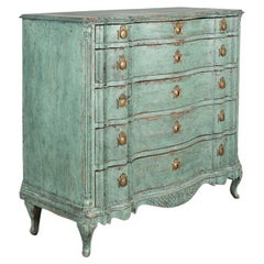 Antique Large Blue Pained Rococo Chest of Drawers from Denmark