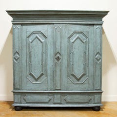 Antique Large Blue Painted Baroque Armoire, Denmark