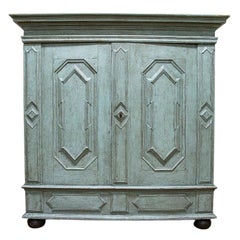 Antique Large Blue Painted Baroque Armoire, Denmark
