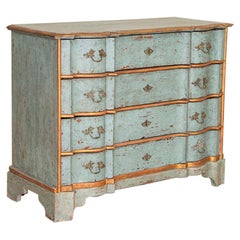 Antique Large Blue Painted Chest of Drawers with Gold Trim, Sweden