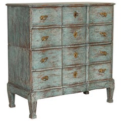 Antique Large Blue Painted Oak Chest of Drawers from Denmark