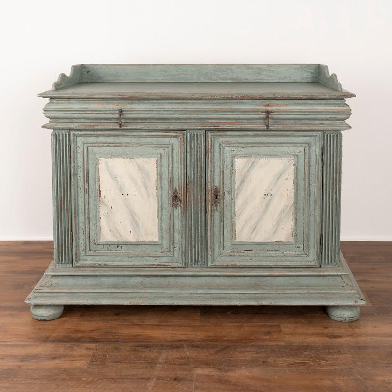 Antique Large Blue Painted Oak Sideboard Cabinet from Sweden In Good Condition For Sale In Round Top, TX