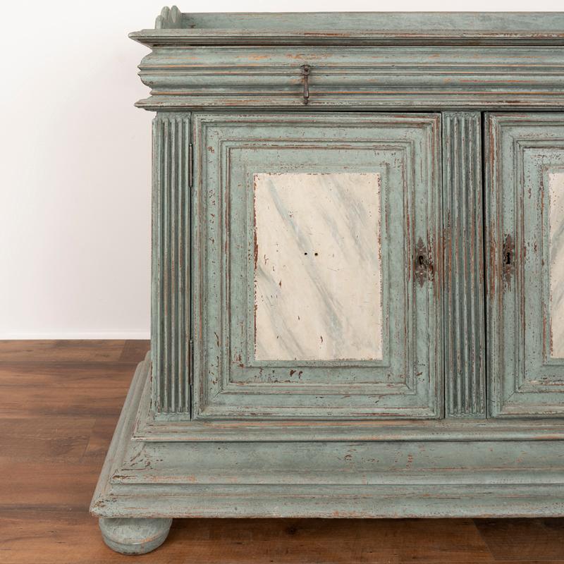 Antique Large Blue Painted Oak Sideboard Cabinet from Sweden For Sale 4