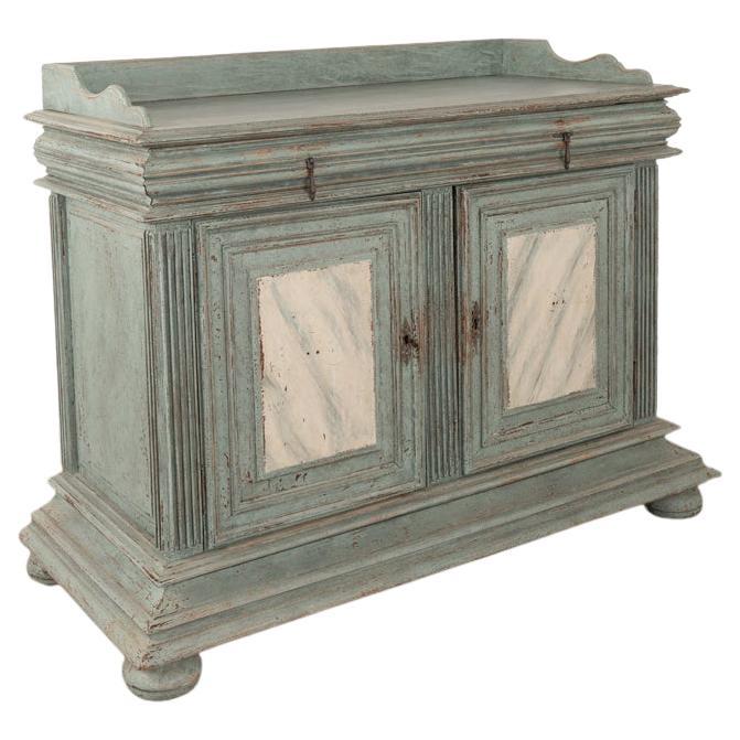 Antique Large Blue Painted Oak Sideboard Cabinet from Sweden