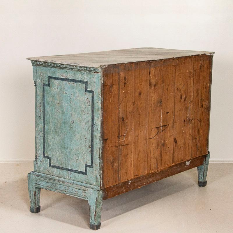 19th Century Antique Large Blue Painted Swedish Chest of Drawers with Greek Key Design