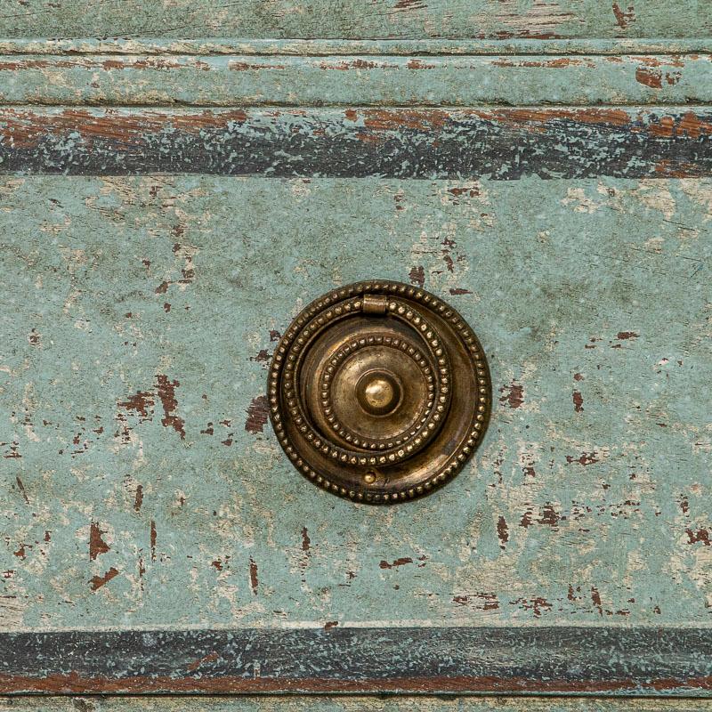 Oak Antique Large Blue Painted Swedish Chest of Drawers with Greek Key Design