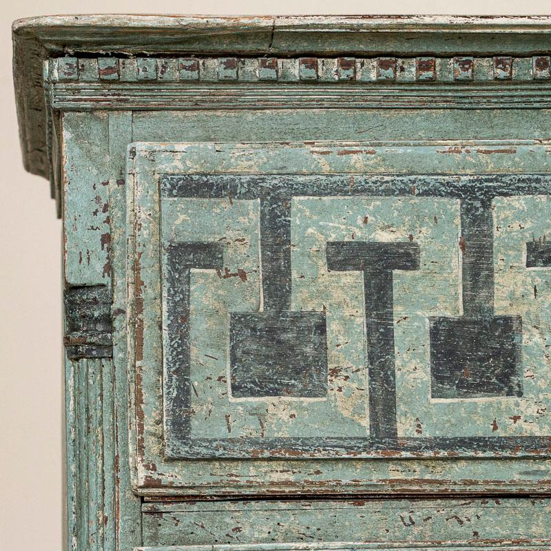 Antique Large Blue Painted Swedish Chest of Drawers with Greek Key Design 2