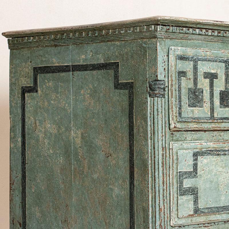 Antique Large Blue Painted Swedish Chest of Drawers with Greek Key Design 3