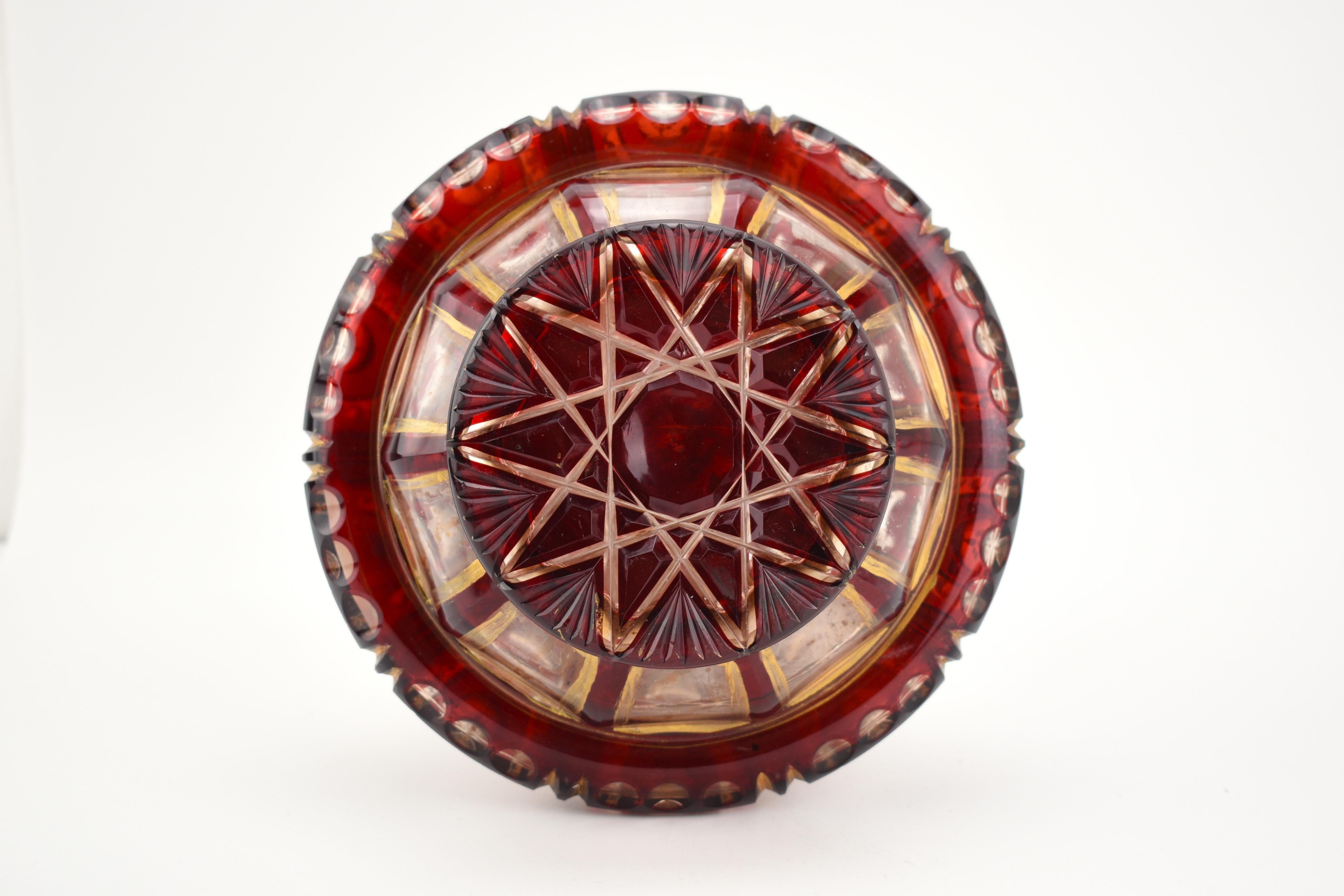 Antique Large Bohemian Ruby Red Enameled Overlay Glass Decanter, 19th Century For Sale 4