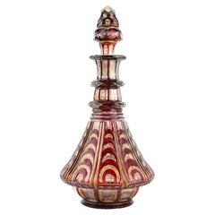 Antique Large Bohemian Ruby Red Enameled Overlay Glass Decanter, 19th Century